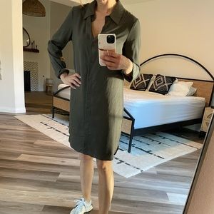 Wayf olive silk-like shirtdress